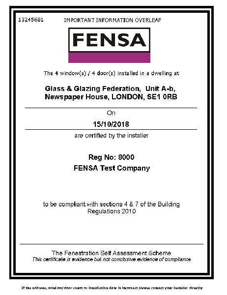 Fensa Certificate Example