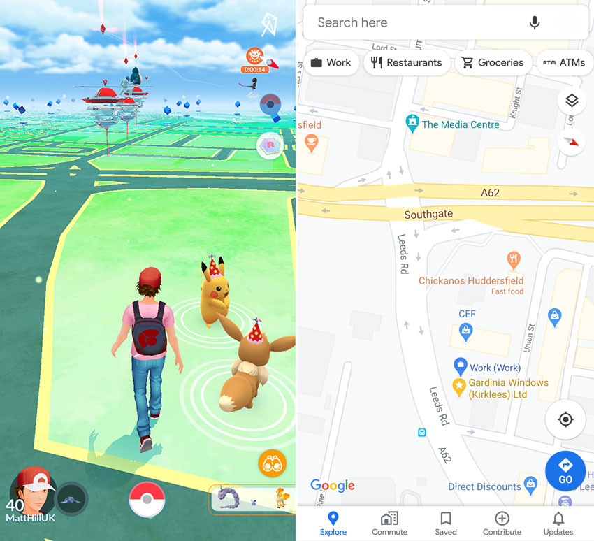Pokémon GO user map interface (a) and corresponding OpenStreetMap